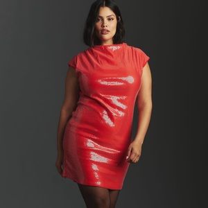 ANTHROPOLOGIE RUCHED COWL NECK SEQUIN DRESS (SIZE XL)